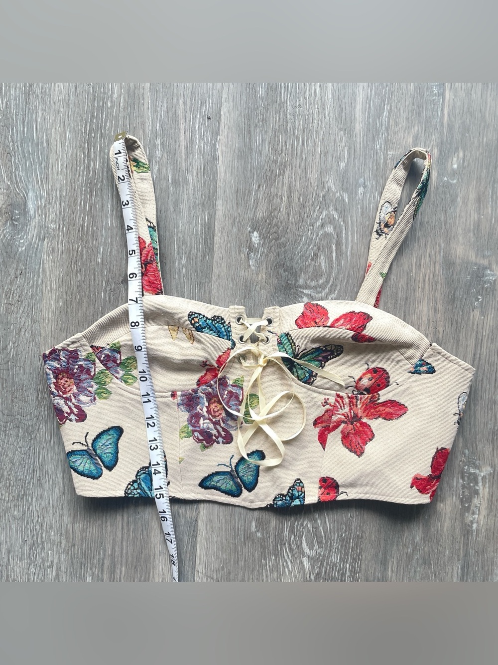 Cider Butterfly Floral Tapestry Corset Crop Top Bustier Lace-Up Front NWT - Picture 10 of 11